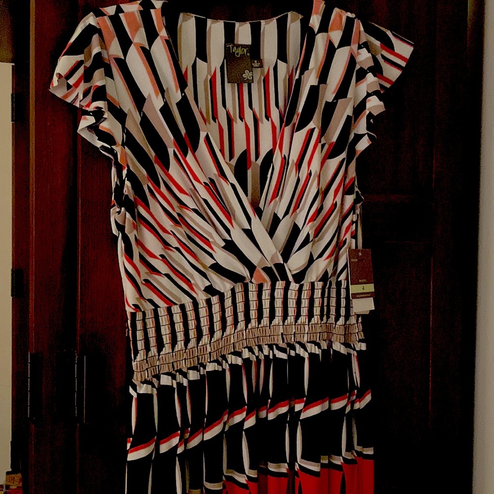 Taylor Dresses; Black White Coral Pattern, Smocked waist, flutter sleeves, Mint